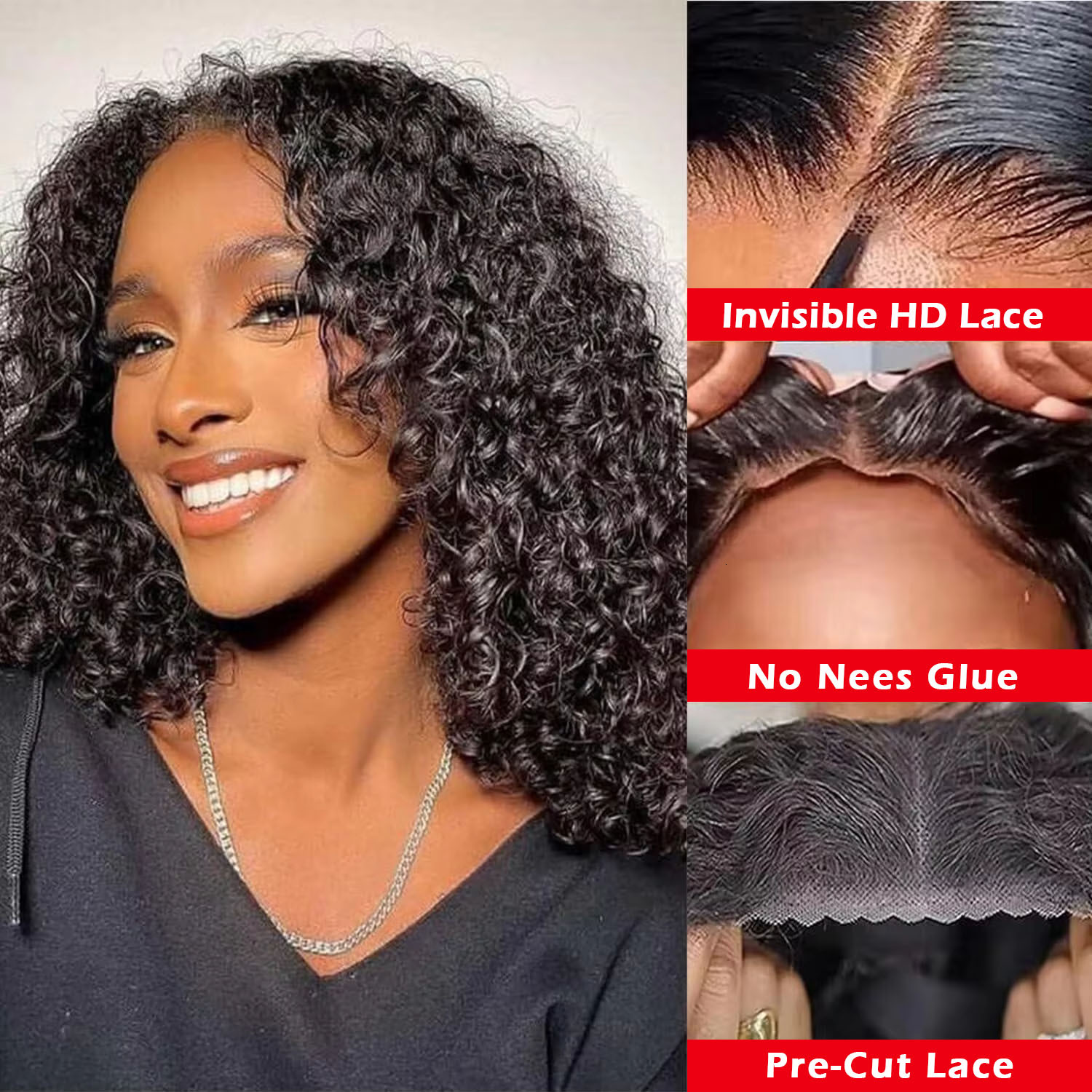 Shine Spark Curly Short Bob 250% HD 6X4 Glueless Wig Human Deep Water Wave 4X4 Lace Front Wigs Brazilian Remy Hair