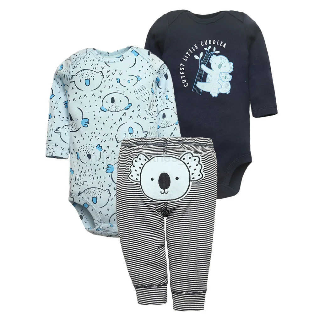 3PCS Baby Bodysuits+Pants Cotton Newborn Baby Boy Clothes Summer Cartton Kids Clothing Sets 0-24 Moth Bebe JumpsuitXJ241205