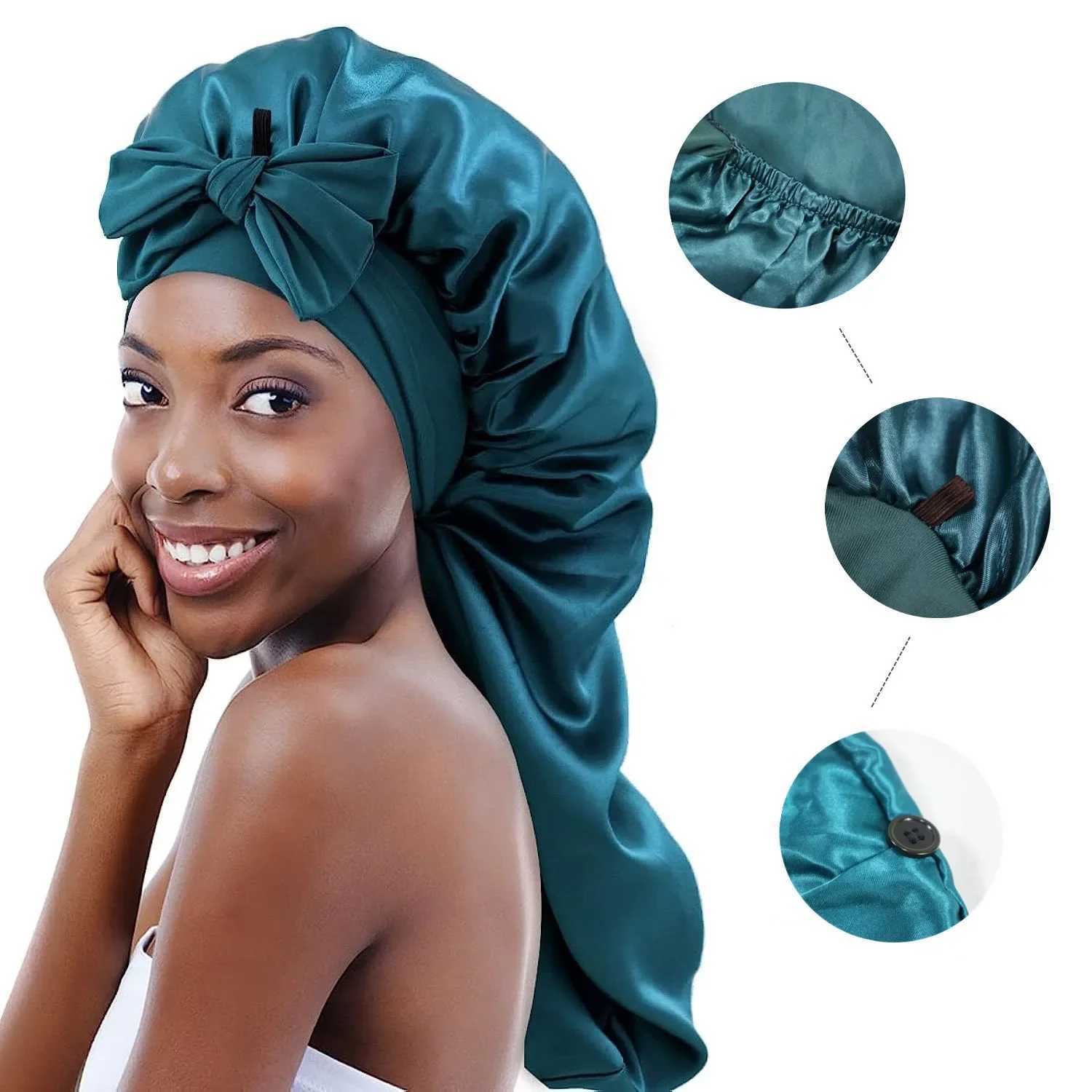 1Pcs Soft Silky Long Satin Bonnet For Natural Hair And Curly Hair Extra Large Size Hair C With Tie For Comfortable Night SleepXJ241205