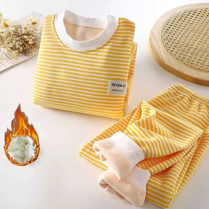 Pajamas New striped plush warm childrens clothing set for boys and girls pajamas clothing pants autumn and winter pajamas 0-5 years old H241205
