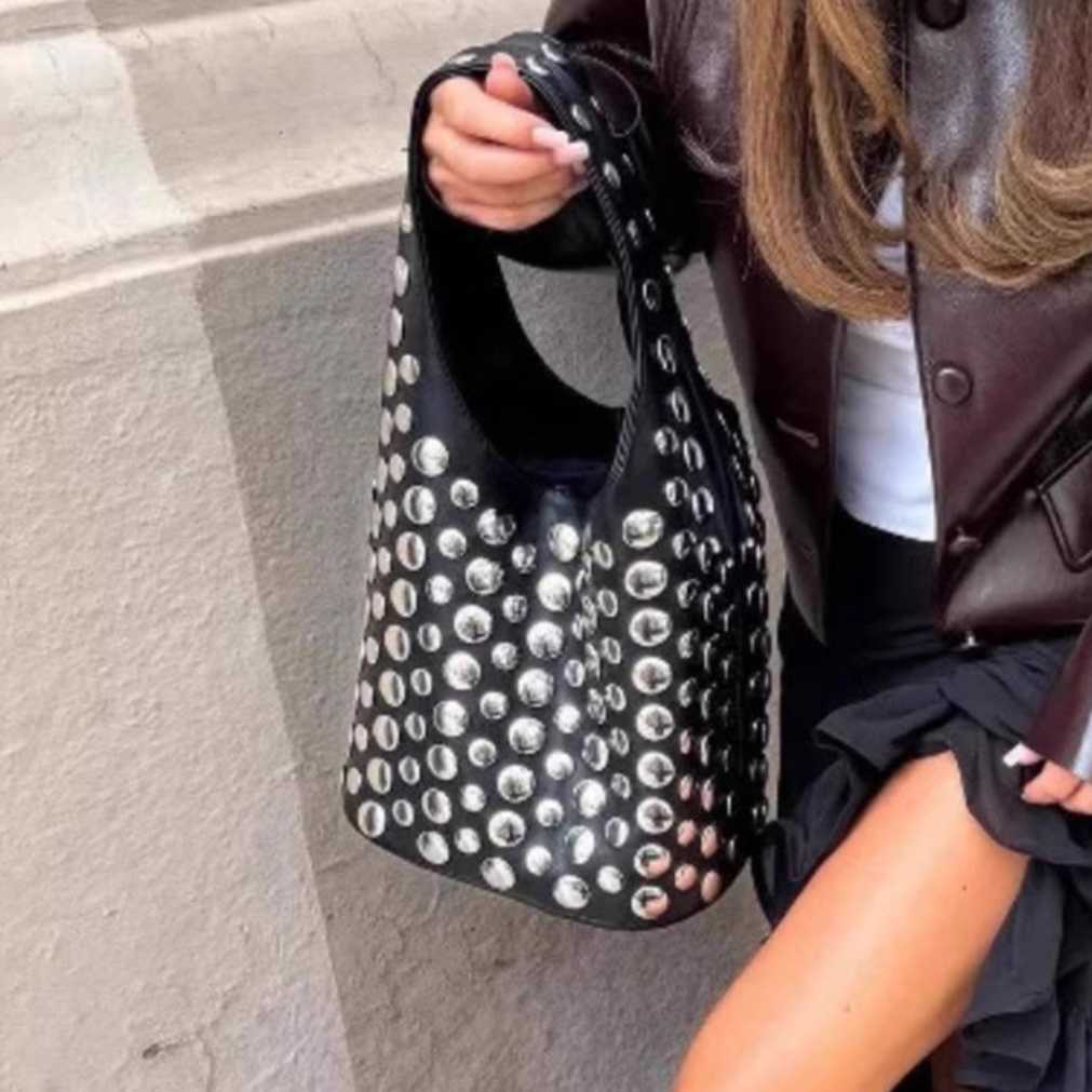 Fashionable women's bag autumn winter casual personality cool niche dot rivet underarm bag handbag 241215