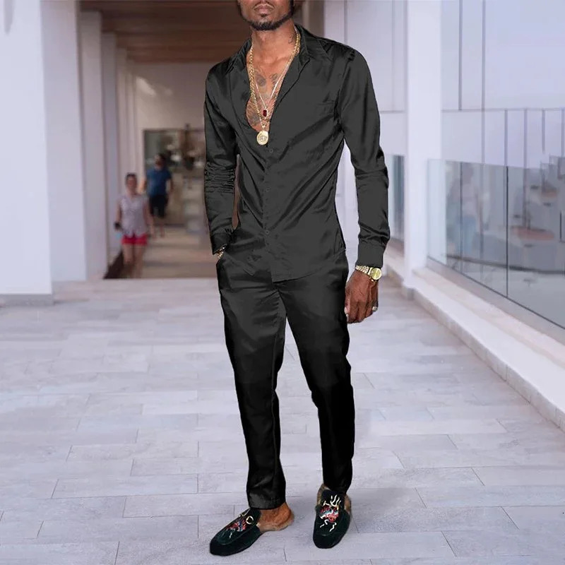 Mens autumn and winter twopiece trendy cardigan shirt casual sports suit mens full set top MB12ML4 241204