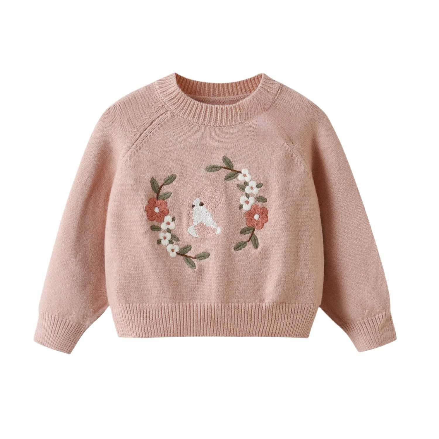 Autumn winter children sweaters rabbits embroidery children babies girls zippers sweet cotton knitting baby knitting W241205