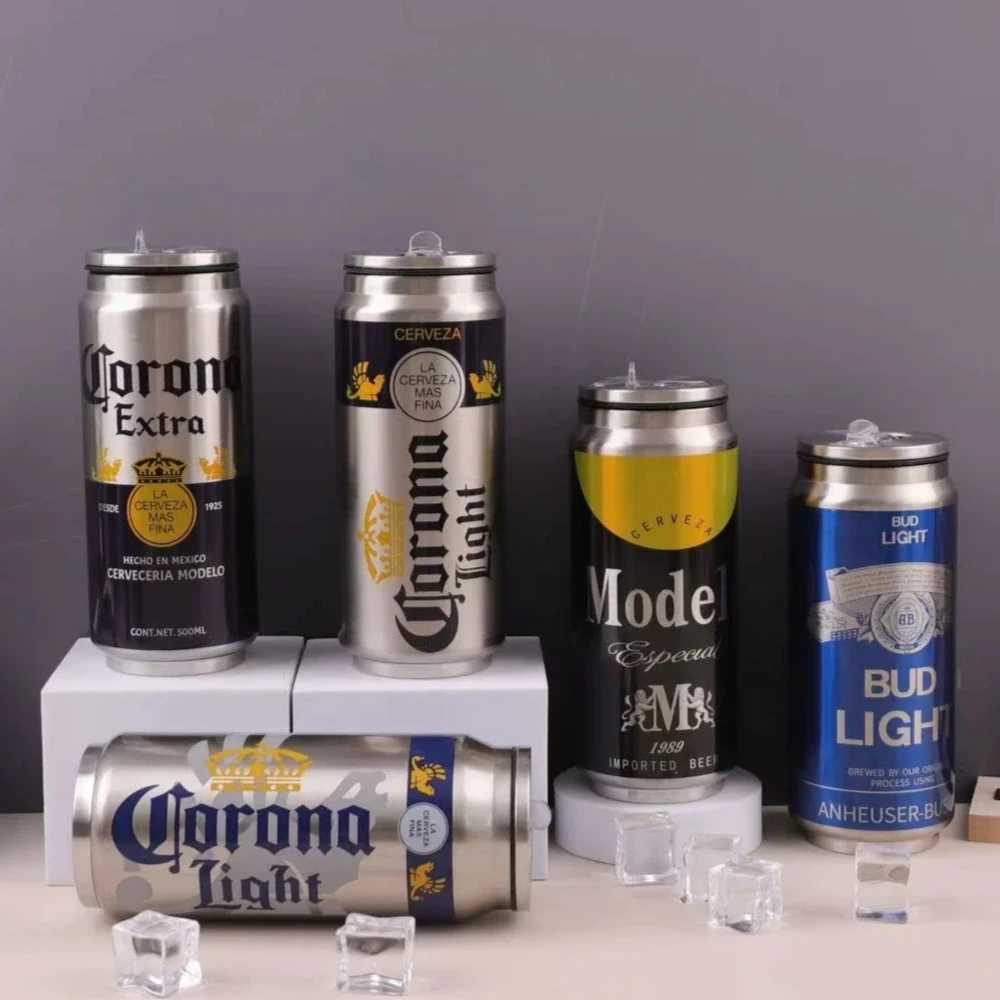 500ML Thermos Beer Bottle SUS Stainless Steel BEER Cold Keeper with Straw Cola Can Thermos For Cafe Drinkware Thermal Bottle X250321