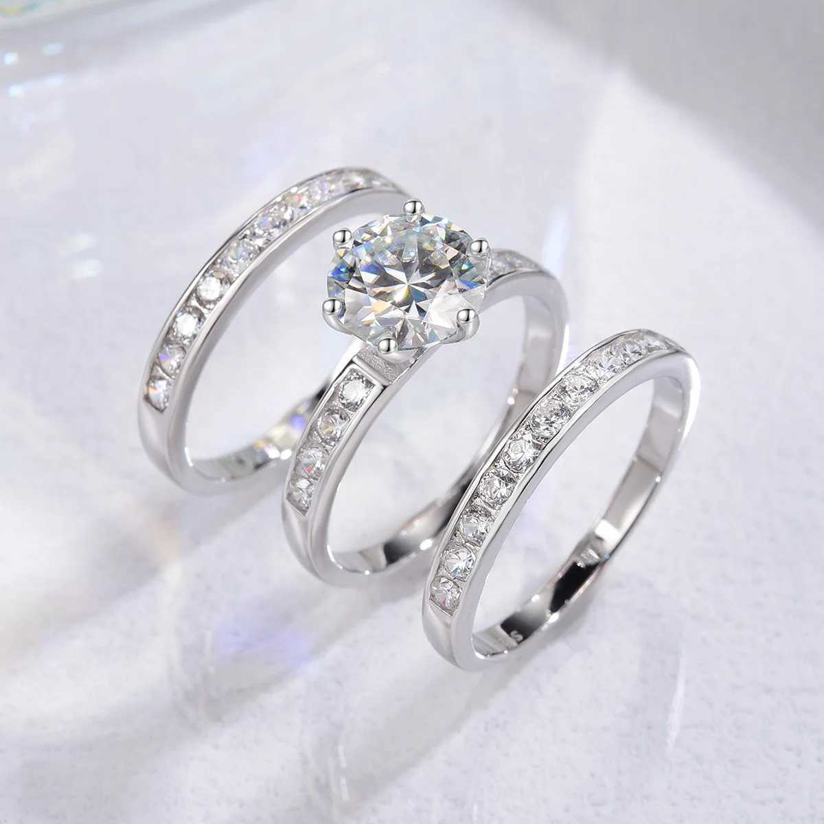 TBCYD 2CT 3-in-1 Moissanite Detachable Stackable Ring Set Suitable for Women S925 Silver D Diamond Wedding Band Party Exquisite Jewelry W241205