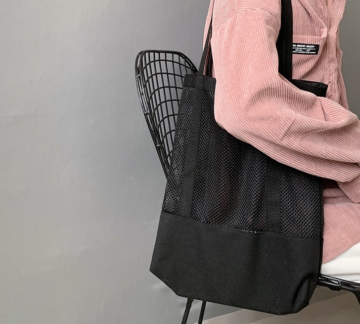 Spring and summer new Korean mesh handbag shopping bag hollowed out beach bag canvas single shoulder women's bag #11
