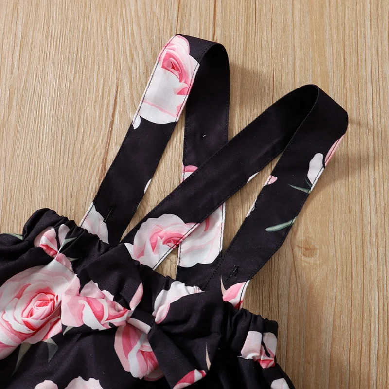 3PCS Baby Girl Dress Set Long Sleeves Bodysuit+Rose Floral Suspender Skirt+Headband Fashion Outfits for Toddlers 0-18 MonthsXJ241205