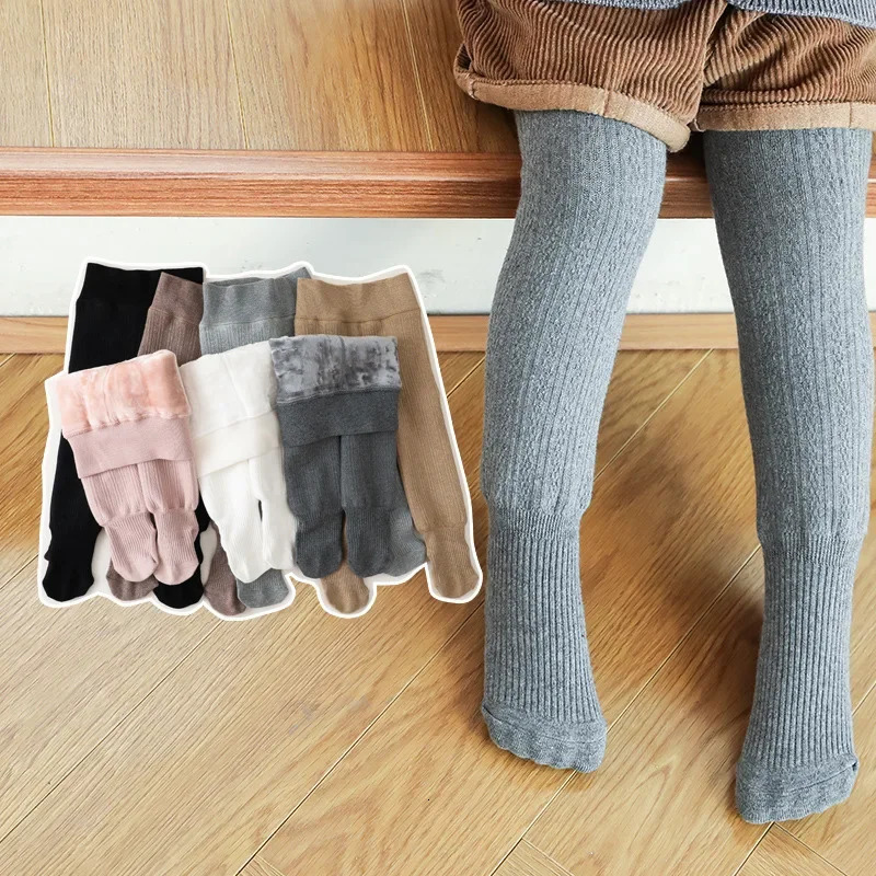 Warm Winter Tights for Girls Toddler Baby Girls Plush Velvet Stockings Pure Color Children Thicken Bottom Pantyhose 1-8Yrs Pants 241204