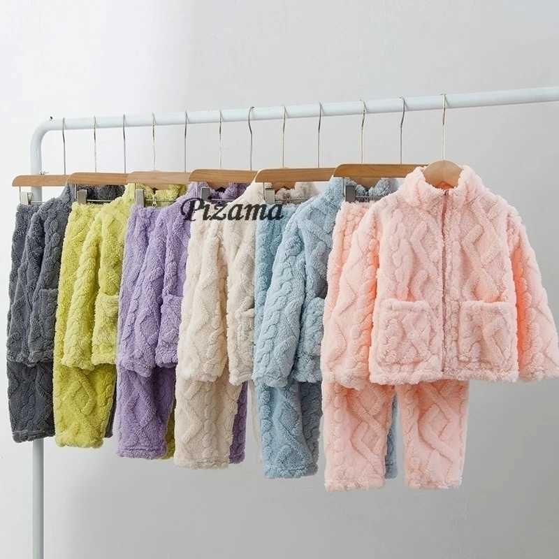 Pajamas Purple Girls Flannel Warm Pajamas Sets Childrens Sleepwear Homewear Winter Kids Clothes Zipper Cozy Nightwear Teen Pajamas H241205