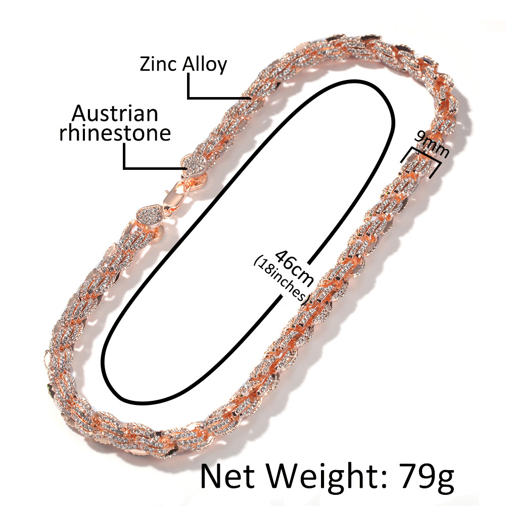9mm 3 Colors Hip Hop Full Diamond Gold Twist Chain Necklace New In Personalized Mens Cuban Necklaces Rose Gold Silver Color Neck Chains Miami Rapper J