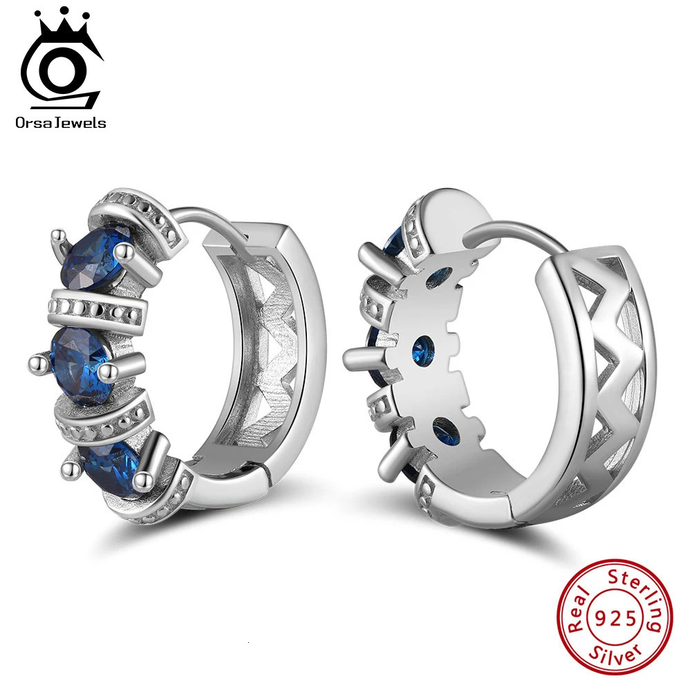 ORSA JEWELS Fashion Created Sapphire Hoop Earrings for Women 925 sterling silver rhodium Hoop Earrings handmade jewelry LZE48 241205