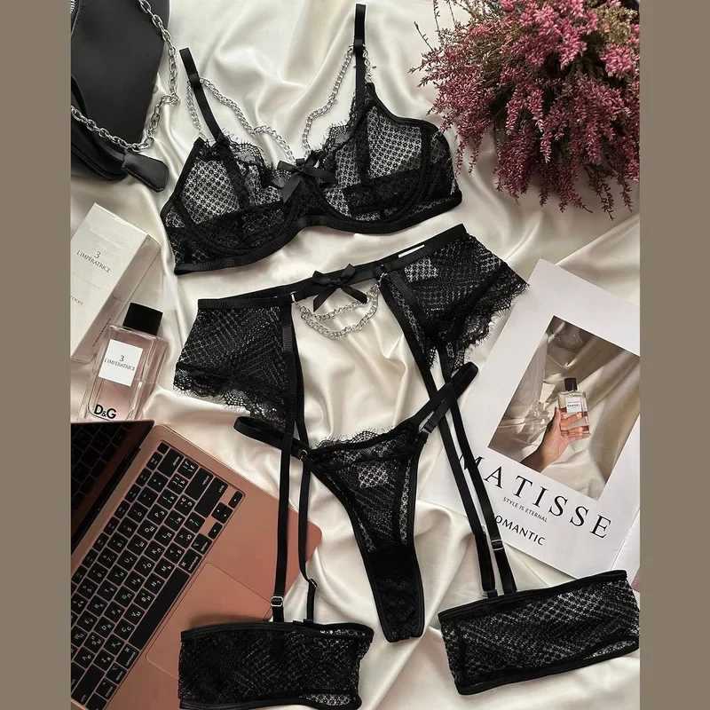 Lingerie Underwear Bras Sets Lace Garter Lingerie Women Intimates 2024 Underwire Bra And Panty Thongs Ladies Underwear SetXJ241205