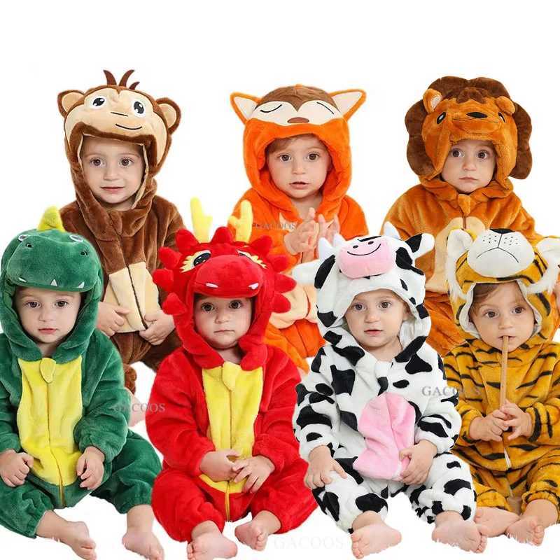 Pajamas Cute Monkey Tiger Dinosaur Cosplay Costumes Boys Girls Toddler Animal Jumpsuit Baby Rompers Infant Clothes Pyjamas Kids Kigurumi H241205