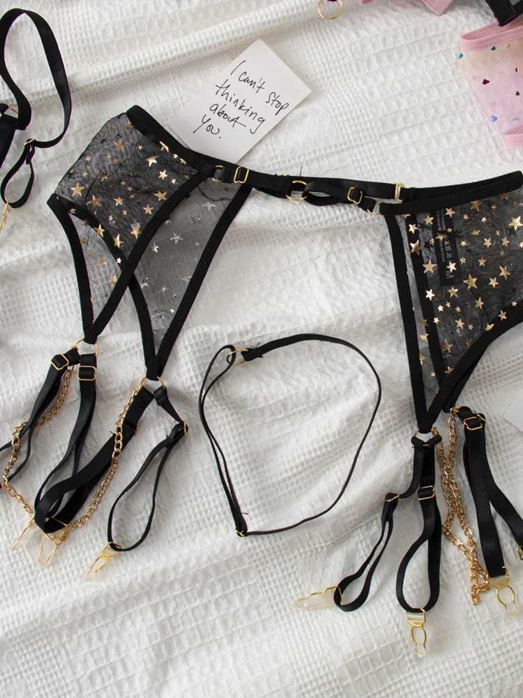 Sexy hot temptation bra breifs sets thin section see-through lingerie girls stars gathered garter three sets of underwearXJ241205