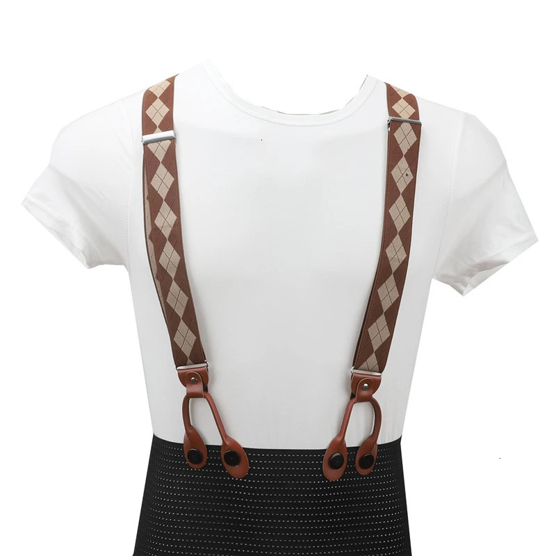Unisex Vintage Suspenders Men Braces Adjustable 6 Button Suspender Elastic YShape Strap Pants Trousers Brown Leather PU 241122