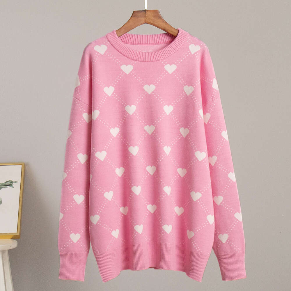 Love European American autumn and winter medium long knitted love pullover round neck sweater 2024 new style temperament chic elegant clothing