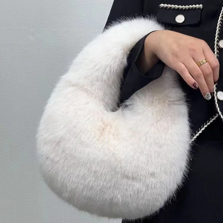 fur womens half moon bag warm plush wrist bag womens fashionable fur short handle clutch cute womens coin wallet 241205