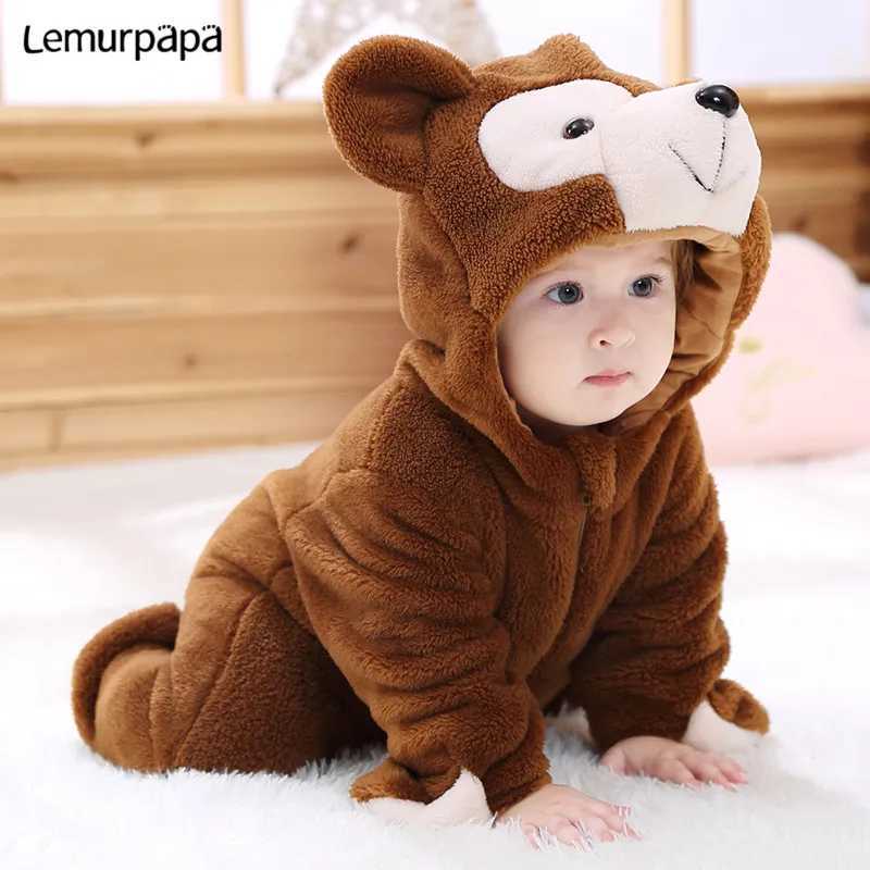 Pajamas Baby Boy Girl Clothes Romper Onesie Newborn Cartoon Bear Costume Funny Rompers Flannel Warm Winter Infant Clothing H241205