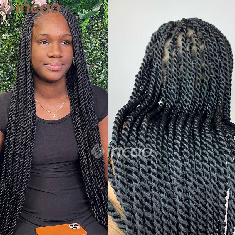 Synthetic Senegalese Twist For Black Women Full Lace Frontal Box Braided Faux Locs Wig Braids Wigs