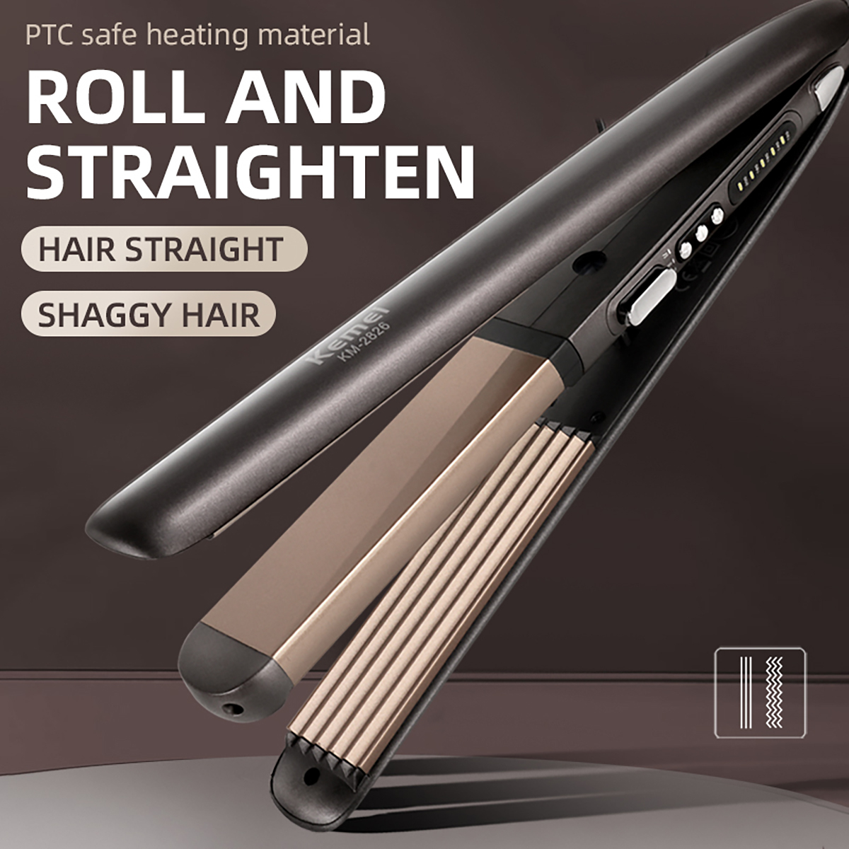 Professional 2 In 1 Straightener Ceramic Ionic Fast Heat-Up Hair Flat Negative Ion Iron Styg Tools Km-2826