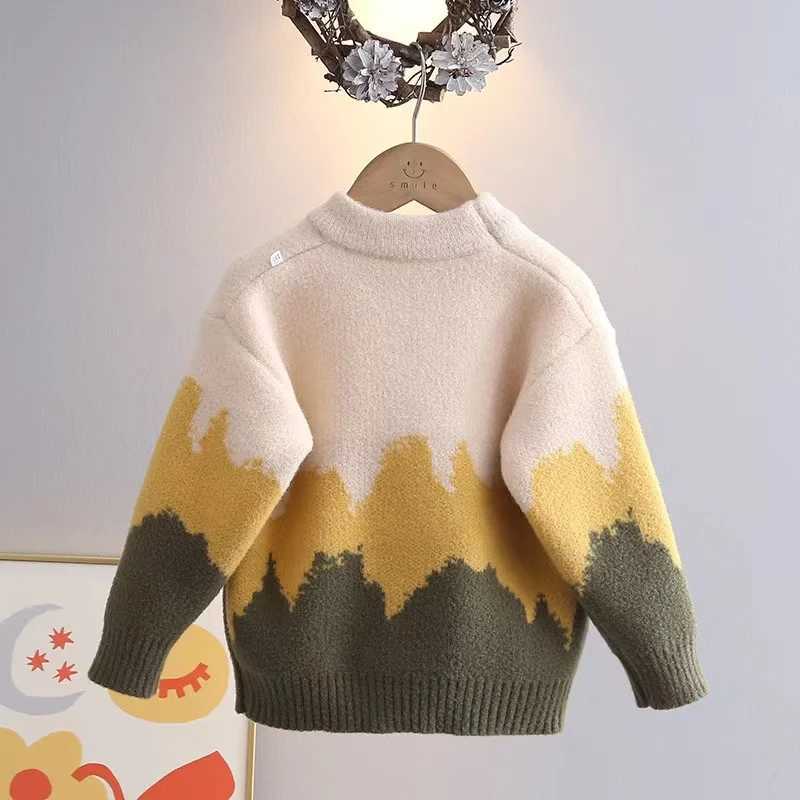 Boys Sweaters Autumn/Winter 2024 New Big Boys Thick Babies Foreign Sled Knitted Childrens Sweaters W241205