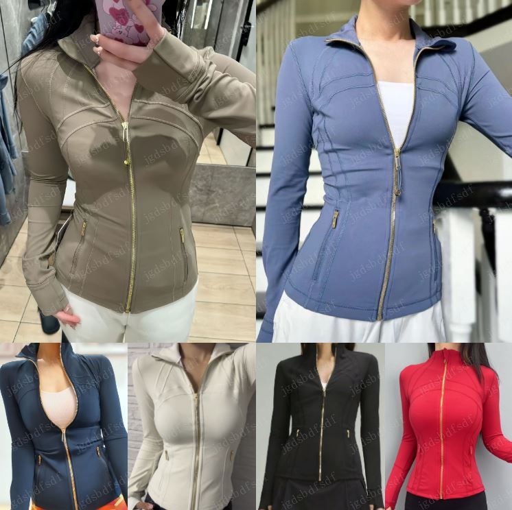 Yoga Outfit Yoga Jacket With Gold Zipper Women Workout Sport Coat Fitness Gym Long Sleeve Tops Breathable Quick Dry Activewear Solid Sweatshirt Joggin