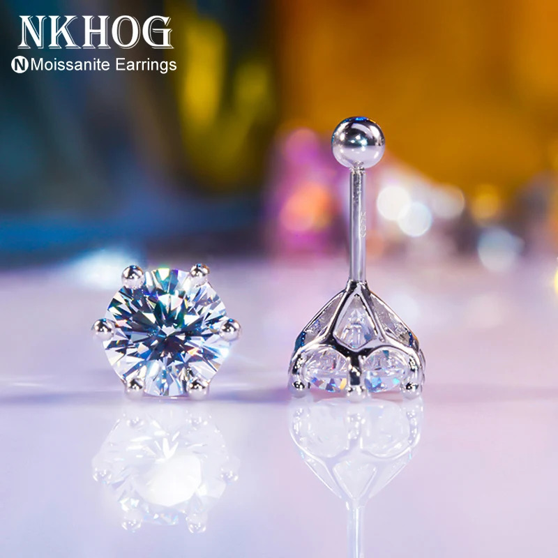 NKHOG Real 2 carat 8mm earrings for female threaded earrings 925 sterling silver jewelry pass diamond testing 241205