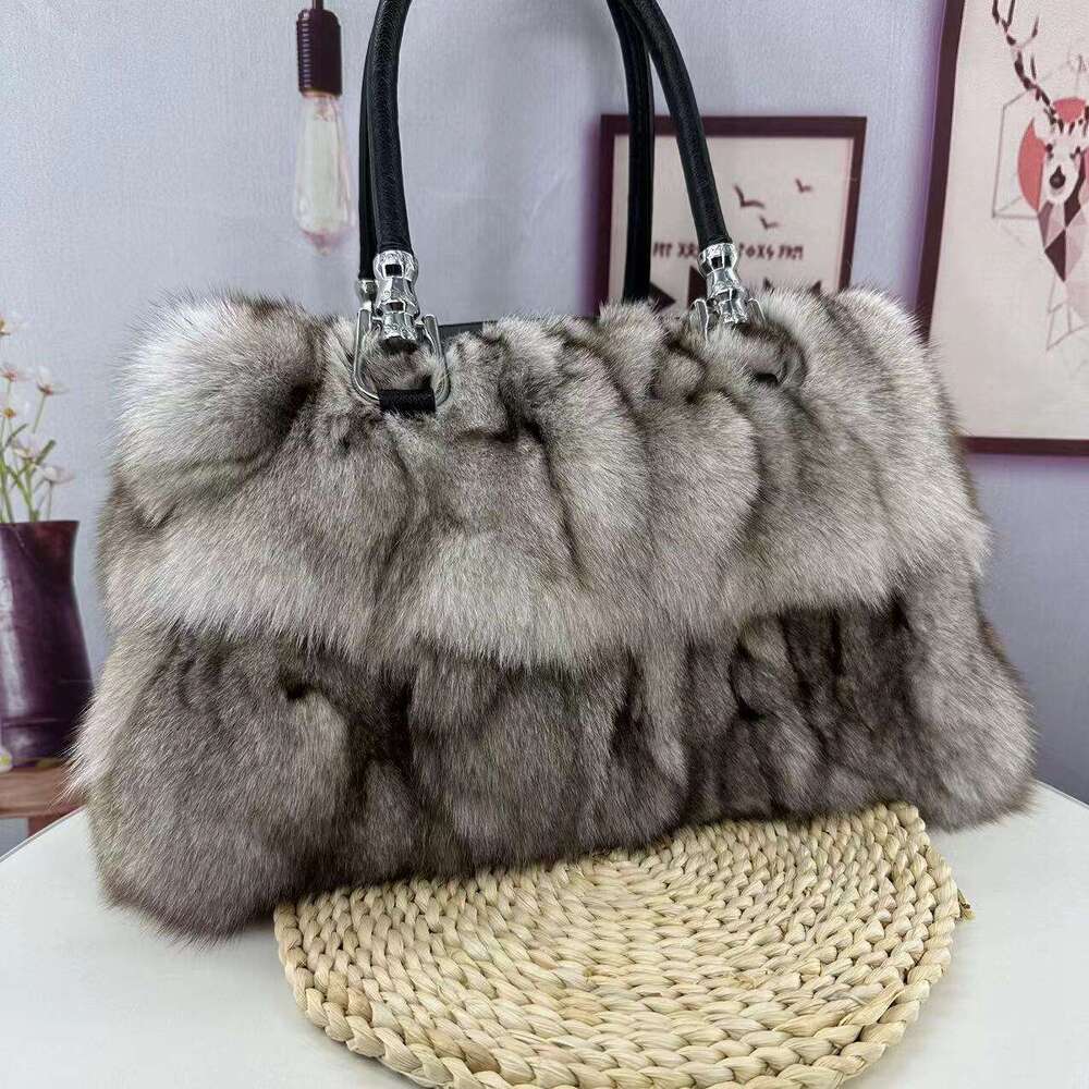 Hand Natural Fox Hand-Held Fur Bag Shoulder Bags Handbag for Women and Ladies -Held