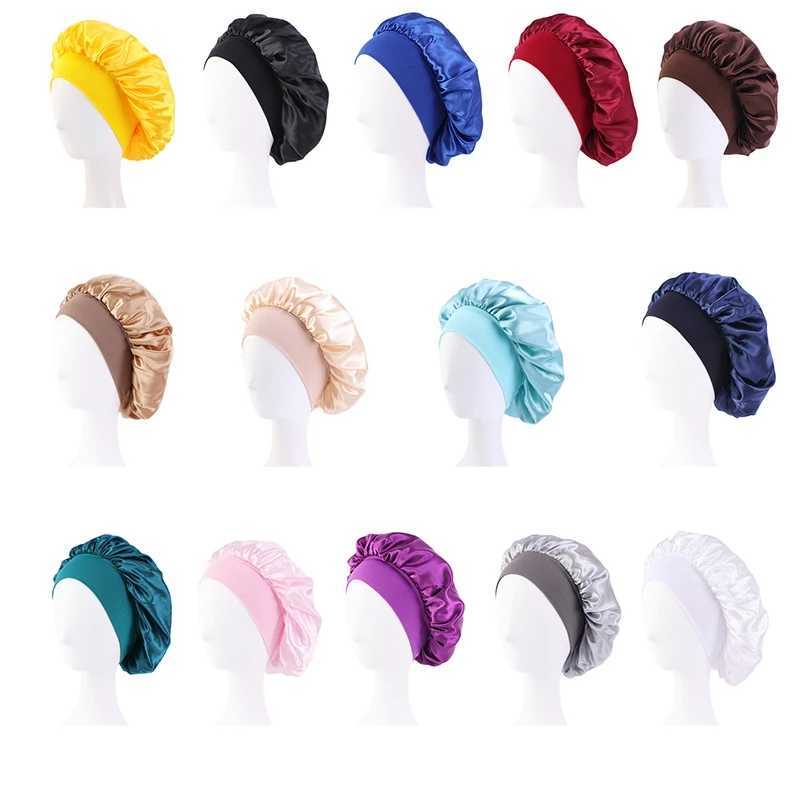 New Fshion Women Satin Night Sleep C Hair Bonnet Hat Silk Head Cover Wide Elastic BandXJ241205
