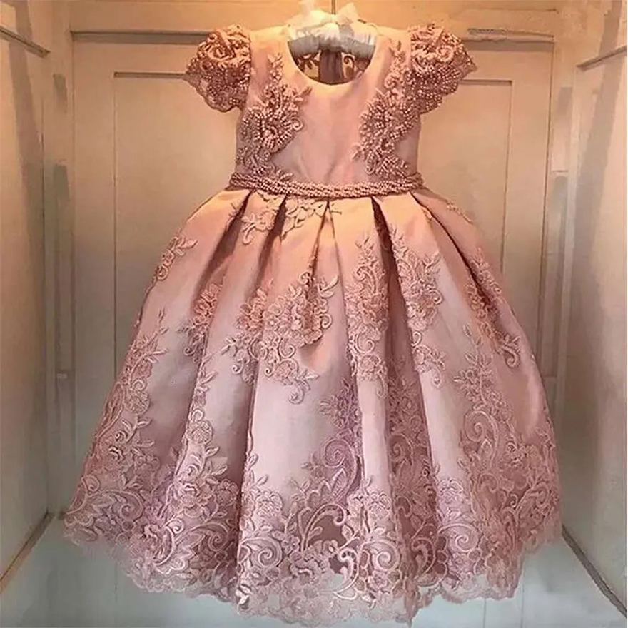 Flower New Cute Cheap Girl Dresses Blush Pink First Communion For Girls Ball Gown Cloud Beaded Pageant Gowns