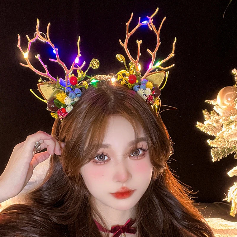 Christmas Shining Antlers Headwear Festive Atmosphere Childrens Night Party Bar Role Playing Luminous Decoration Headbands 241205
