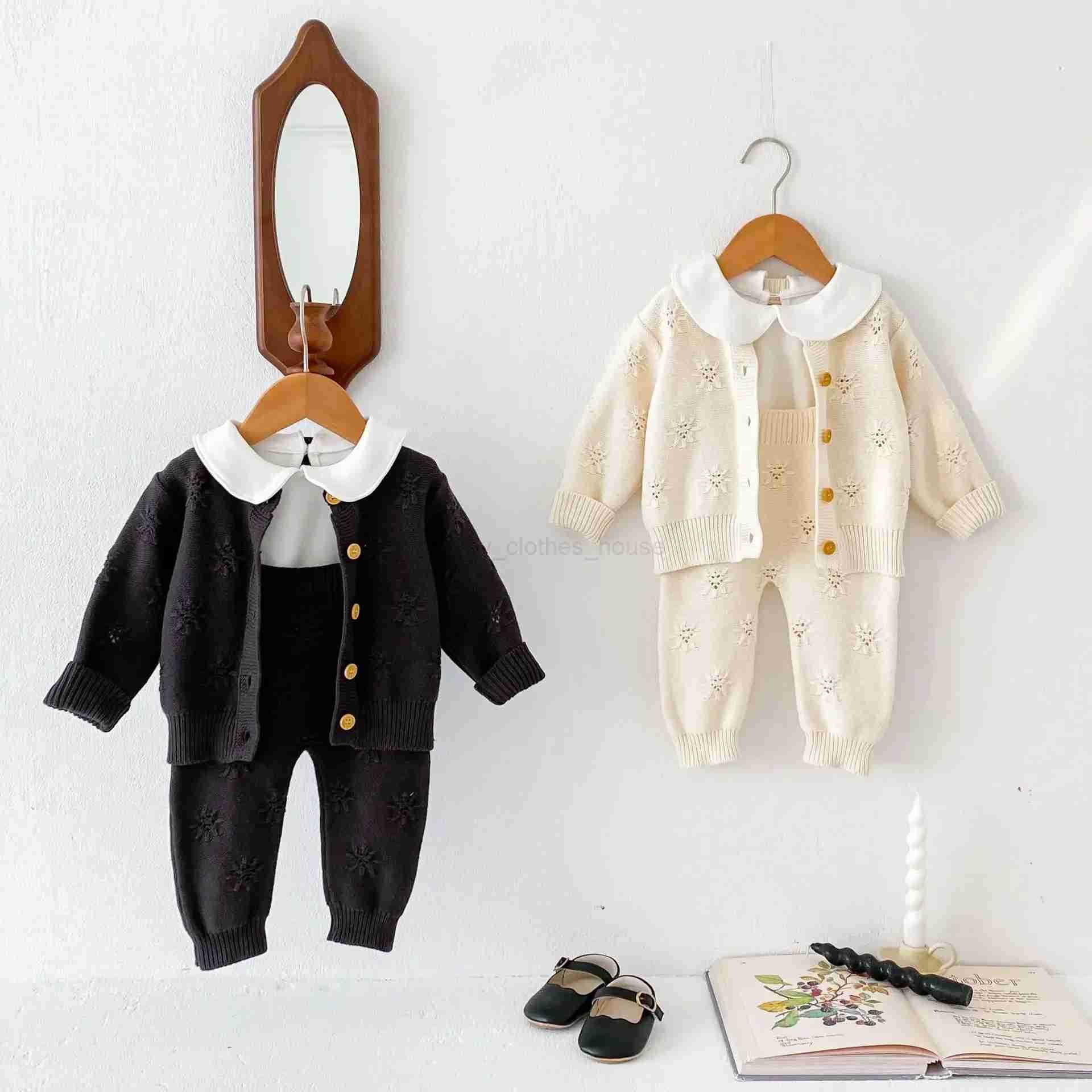 8972 Baby Clothes 2024 Spring New Solid Color Baby Girls Knitted Cardigan Coat Or Strap Pant Casual Two Piece SetXJ241205