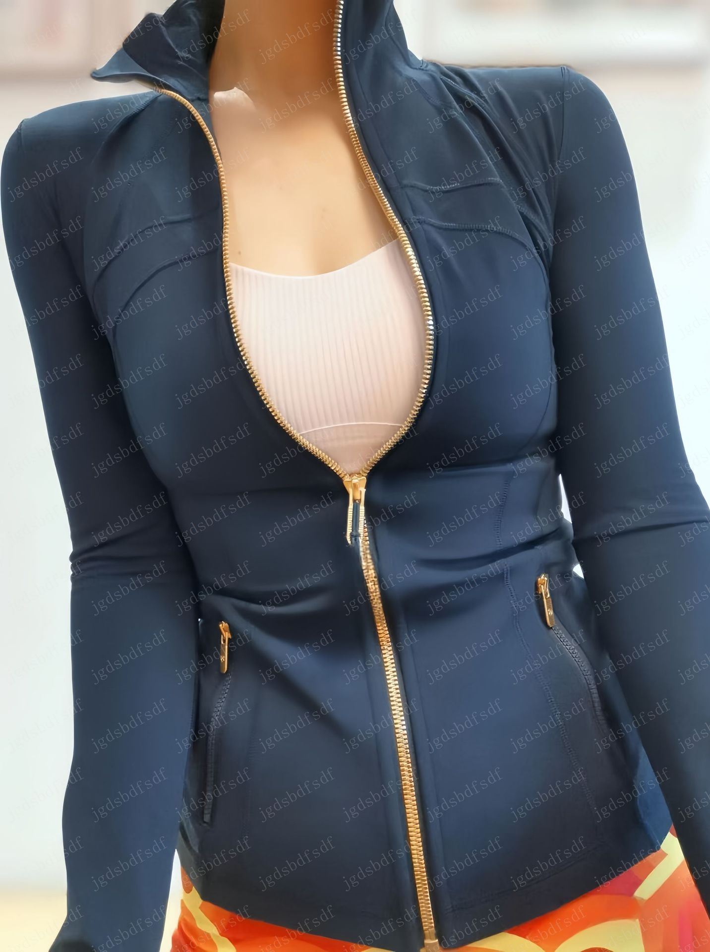 Yoga Outfit Yoga Jacket With Gold Zipper Women Workout Sport Coat Fitness Gym Long Sleeve Tops Breathable Quick Dry Activewear Solid Sweatshirt Joggin