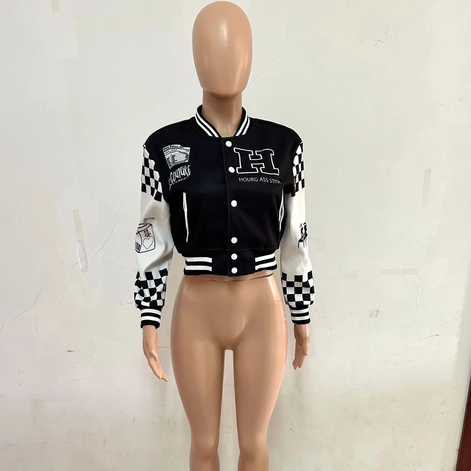 Woolen Crop Jackets Women Baseball Varsity Coats Y2K Streetwear Cyber Racer Winter Fall Clothes Letter Print Jackets Coats 241205