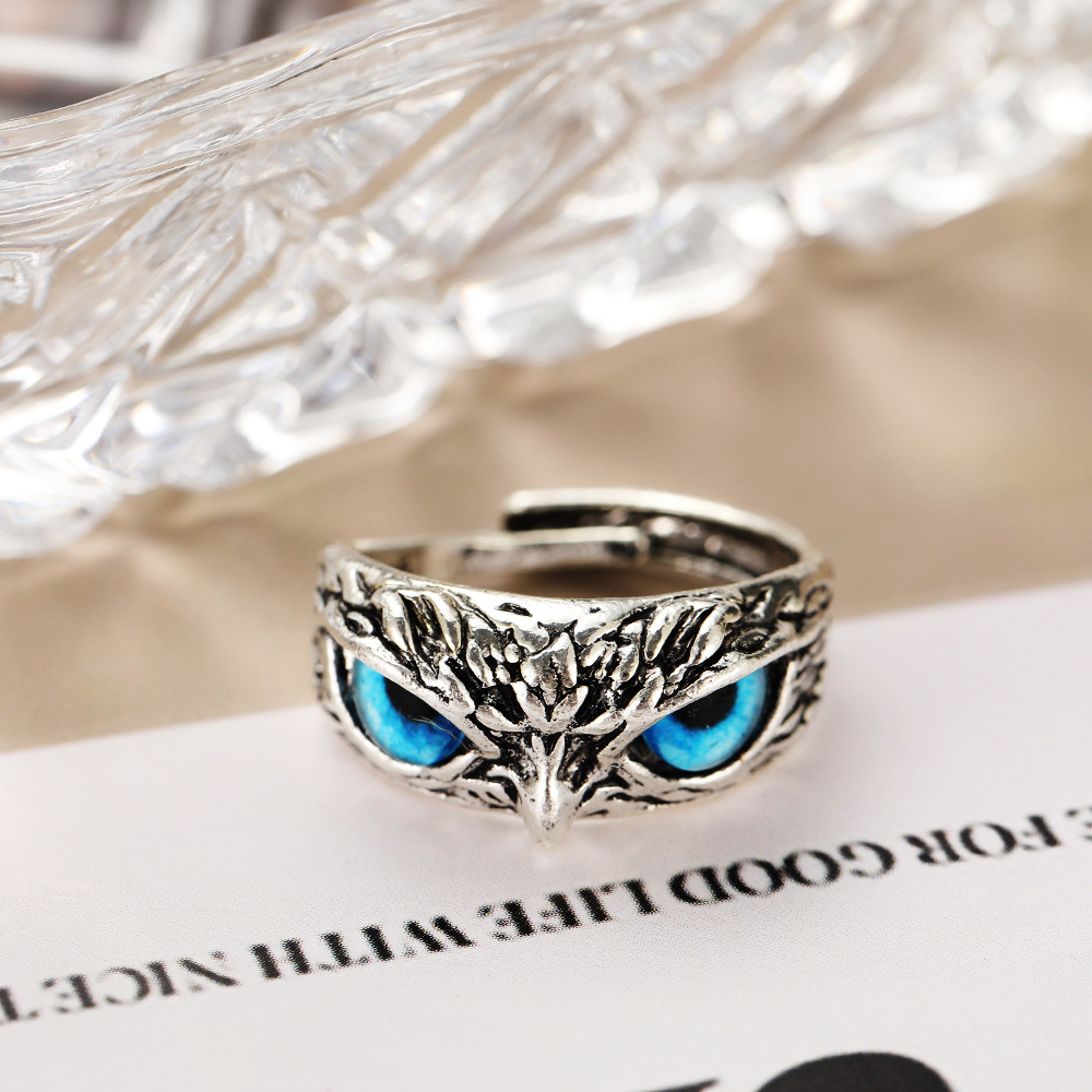 New Retro Alloy Blue Eyes Owl Ring Adjustable Jewellery Jewellery For Men & Women
