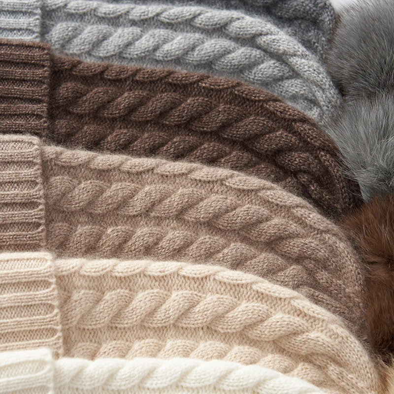 Natural 100% pure cashmere womens hat winter outdoor fluffy hat knitted jacquard bean hat warm hat 241205