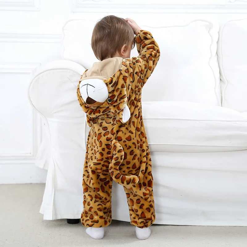 Pajamas Leopard Romper Baby Warm Jumpsuit Boy Girl Winter Outfit Halloween Animal Suit Funny Cute Onesie Festival Pajama Party Clothes H241205