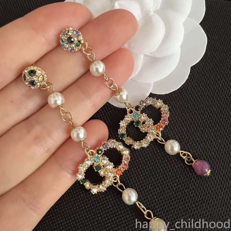 Designer Earrings For Women Coloured Diamond Dangle Earrings Brand Letter Luxury Earrings Jewlery Women Party Wedding Jewelry Gifts