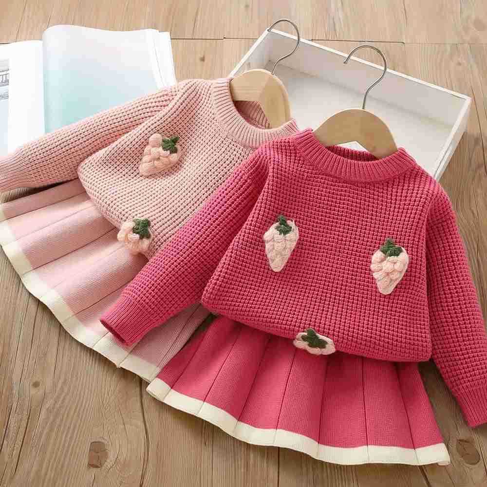 Autumn and Winter New Girls Sweater Set Korean Short Knitted Small Fragrance Two Piece Set Girl Baby Vintage Checker Knit SetXJ241205
