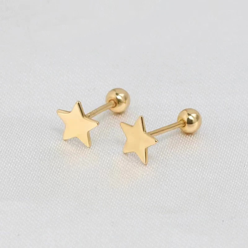 100% genuine 18K gold screw stud earrings pure solid AU750 star earrings suitable for womens exquisite jewelry gifts 241205