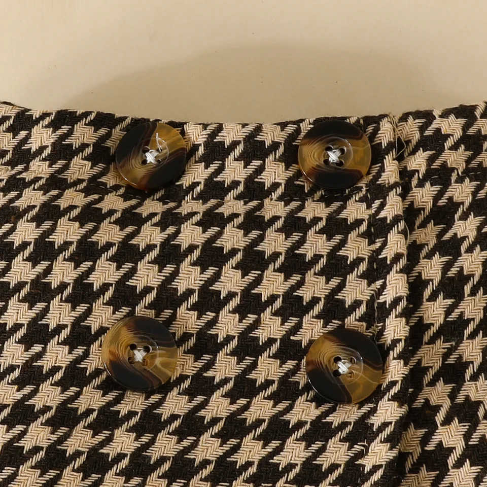 Infant Spring Autumn Long Sleeve Top and Dress Set 6-18months Baby Girl Solid Color Top Houndstooth Half Skirt BeretXJ241205