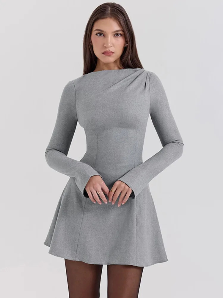 Mozision Long Sleeve High Waist Sexy Mini Dress For Women Autumn Winter Solid O Neck Bodycon Club Party Dress Elegant 241205