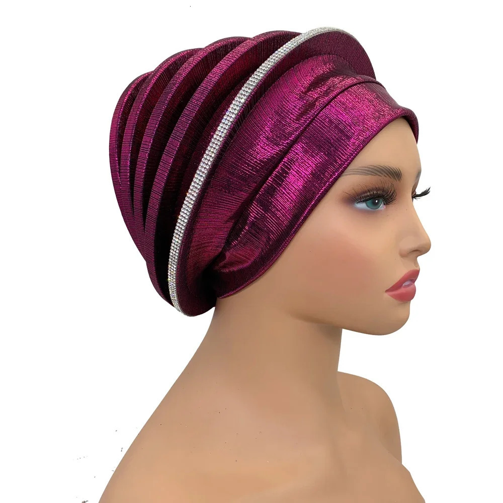 Afrcian Lady Head Wraps Female Berets Turban Nigeria Headpiece Wedding Party Gele Elegant Diamonds Spiral Beret for Women 241205