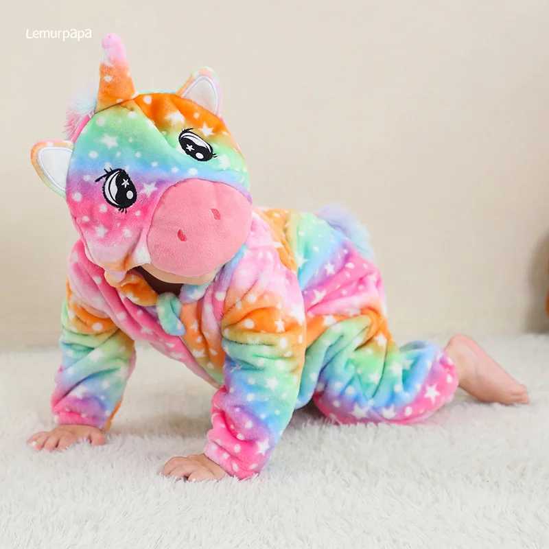 Pajamas Romper Baby Warm Jumpsuit Boy Girl Winter Outfit Halloween Rainbow Animal Suit Funny Cute Onesie Festival Party Clothes H241205