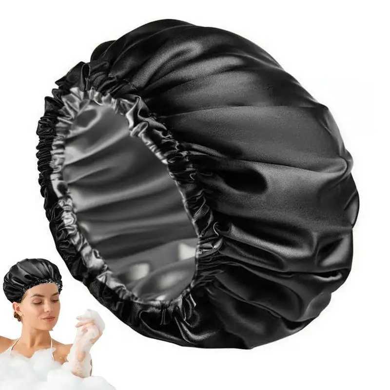 Black Silk Hair Wr Hair Sleep Cover Night Sleep Bonnets With Tie Bands For Women Curly Hair Long Hair Long Curly HairXJ241205