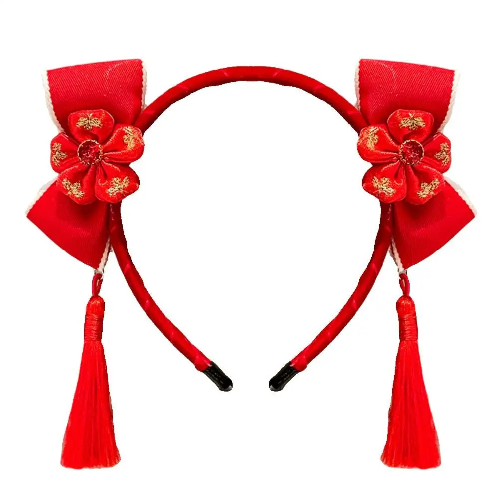 Red Hairband Year Hair Band Lovely Hairball Flower Chinese Style Headdress Headwear Tassel Bow Headband Girl 241122