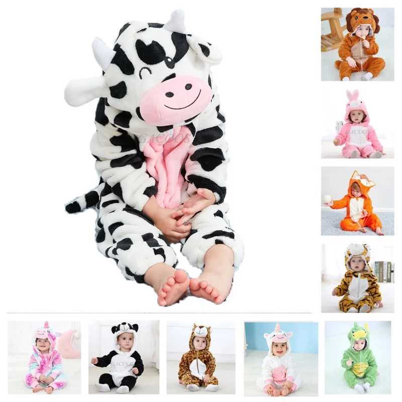 Pajamas Kids Onesie Pajamas Animal Panda Tiger Ropa Bebe Baby Rompers Winter Kigurumi Cow Costume for Girl Boy Overalls Jumpsuit H241205