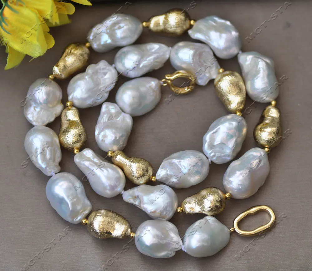 Z13124 Set 24mm White Baroque Keshi Rebirth Pearl Gold Plated Peasecod Necklace Bracelet Earrings 241205