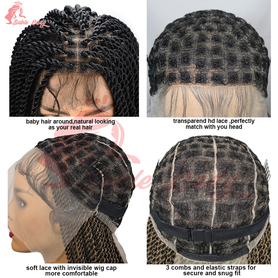 Synthetic Twisted Braided Wig Goddess Full Lace Small Box Knotless Braids For Black African Women Long 36 Inch Senegalese Twists