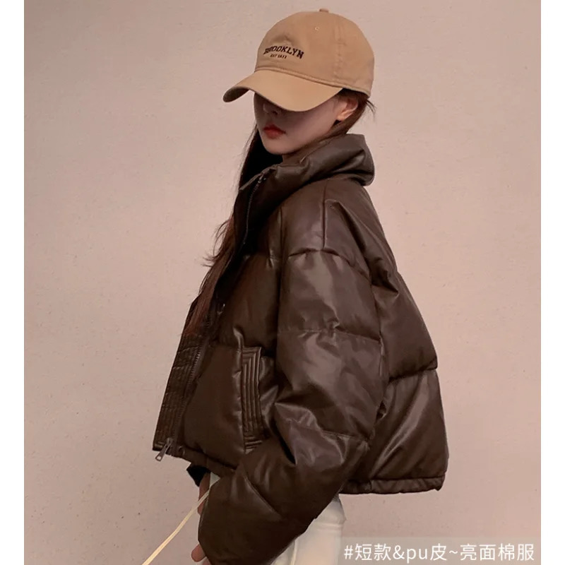 Womens Brown Down Jacket Fashion Zipper Thickened Warm Feather Womens Duck Down Comfortable Short Solid Winter Coat 241202